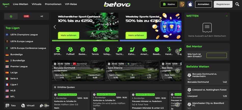 Betovo Casino homepage screenshot.